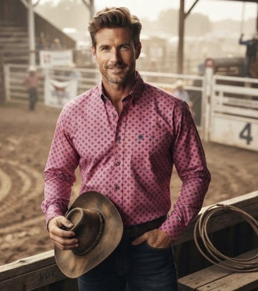 Wrangler Shirt Mens Red George Strait Cowboy Cut Paisley Button Up Size M, GUC